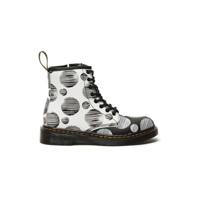 Dr. Martens 1460 Junior Full Print Polka Dot Mid-Top Casual Zip Boots Waterproof Durable Childrens Leather Boots Kids Boots Black White 27071009