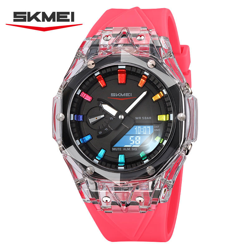 Men's Women Octagon Dial Digital Watch Waterproof Luminous Dial Sport Wristwatch with Alarm Outdoor Student Clock Jelly Color