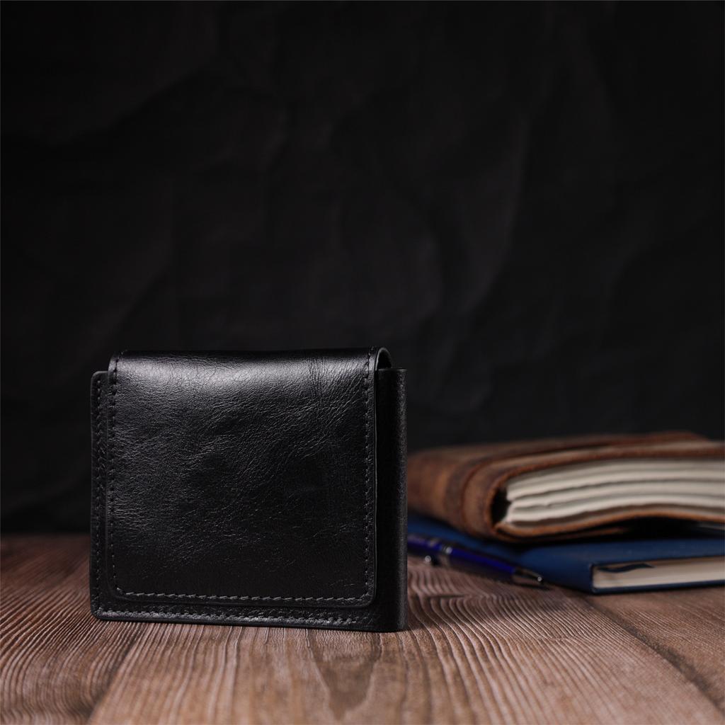 Unisex Wallet with Coin Holder Made of Glossy Genuine Leather GRANDE PELLE Wallet 16806 Black