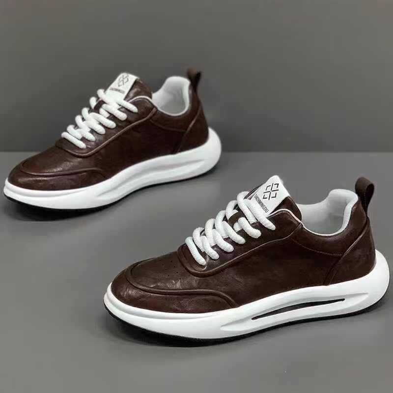 Men's New Leather Sneakers Trend Versatile Casual Shoes Soft Sole Comfortable Running Shoes Fashion Street Style