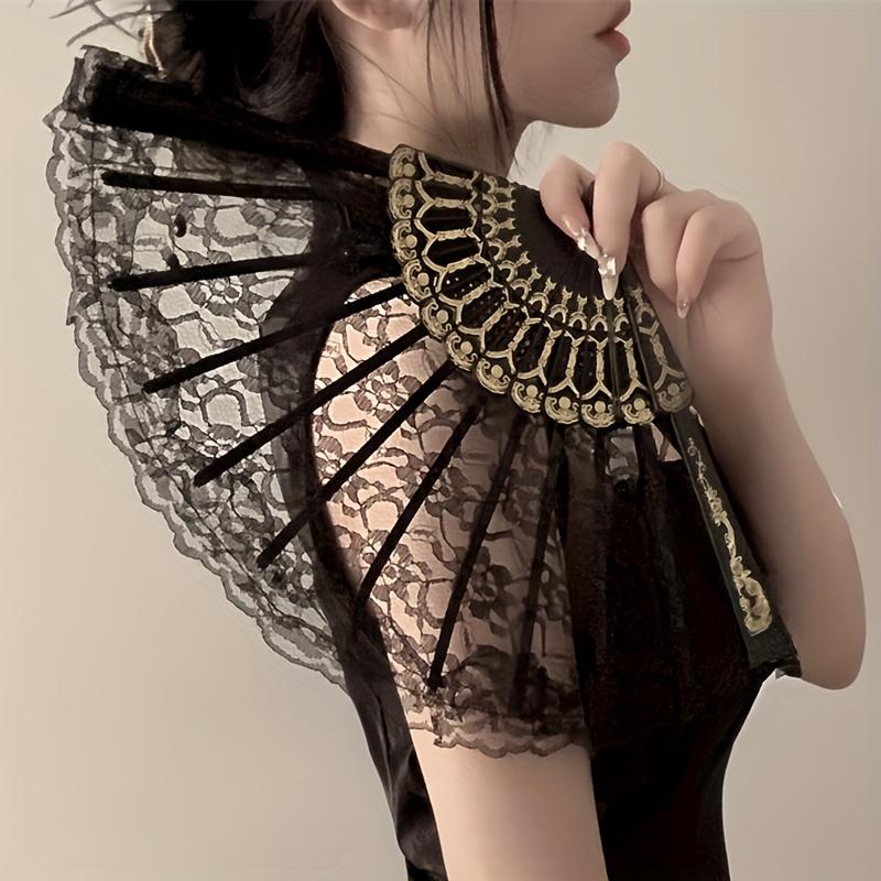 Винтажный китайский кружевной веер - Цветочный узор, черная и золотая кисточка, ручной веер для охлаждения, реквизит для фото, летний модный аксессуар