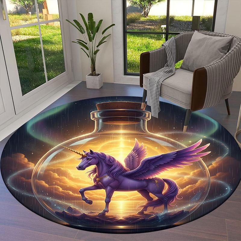Mythicalcreaturesbottle Round Area Rug,Carpet Rug for Living Room Bedroom Sofa Playroom Decor,Non slip Floor Mat