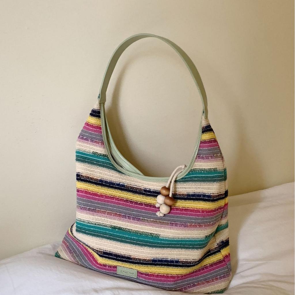 Сумка Rainbow Haitote женская 2024 новая плетеная сумка на море большая вместительная сумка через плечо