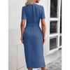 YYFS Женские модные летние весенние однотонные повседневные платья с v-образным вырезом и короткими рукавами и высокой талией