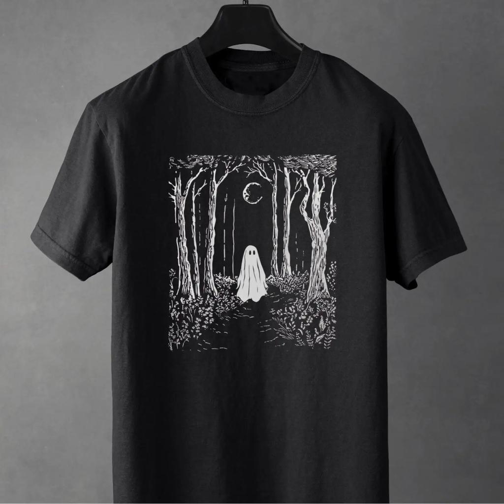 Футболка Dark Forest Ghost Коттеджкор Гранж Эстетика Ведьминская Готическая Альтернативная Хлопок Черный для винтажной Стирки Удобная