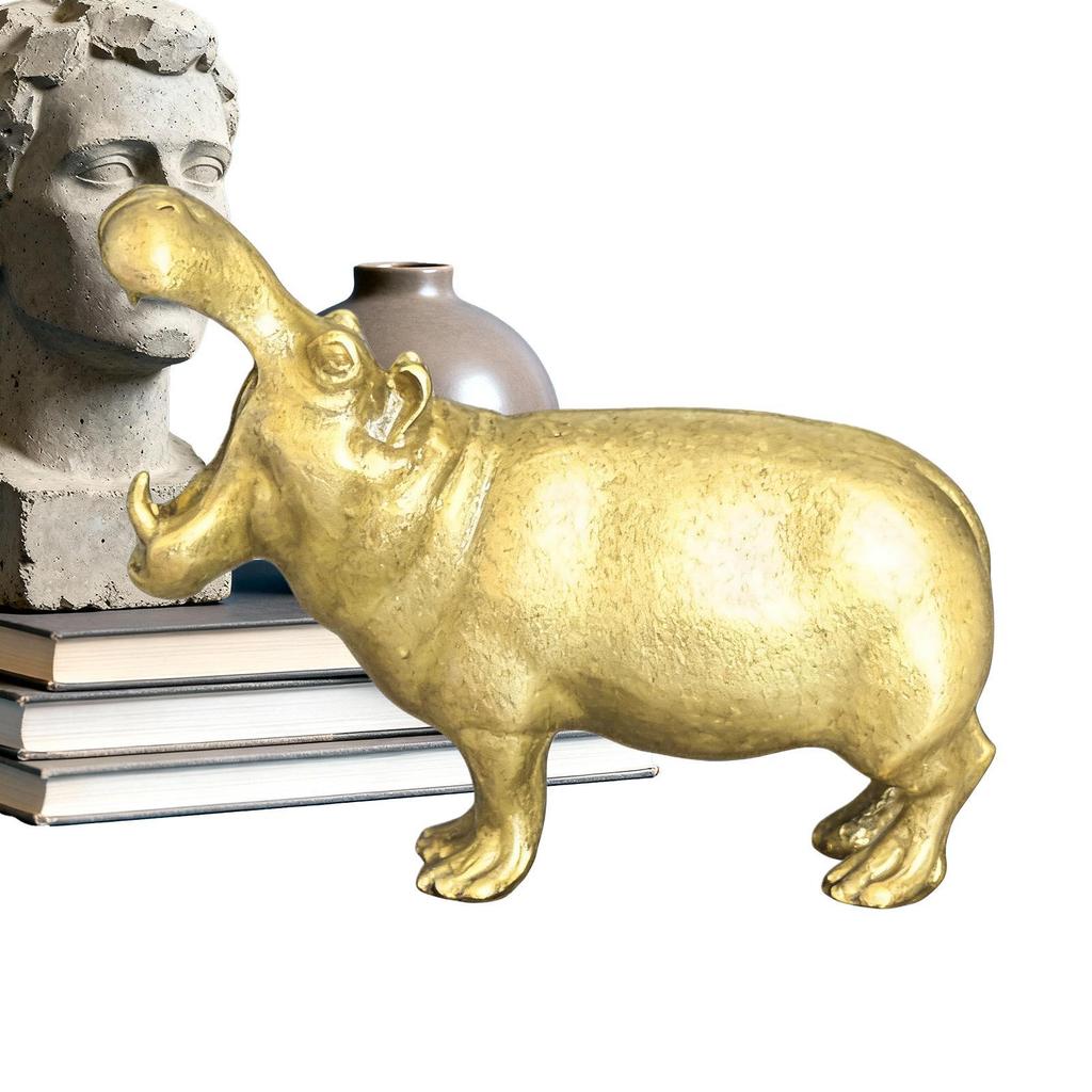 Metal Hippo Statue Miniature Copper Tabletop Ornament Handmade Art Miniature Hippo Models For Home Living Room Bookshelf