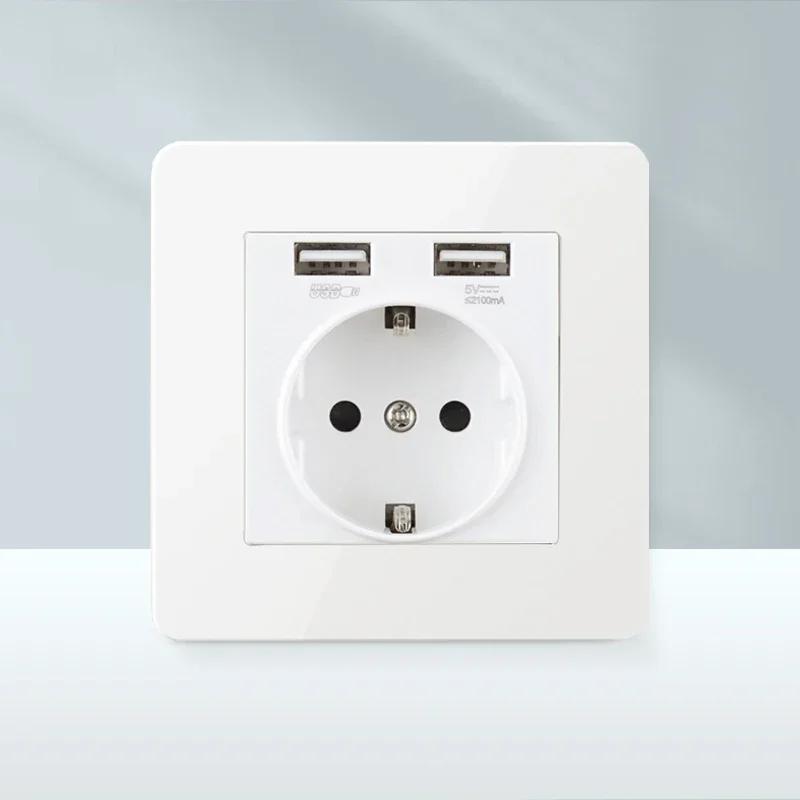 White Antique Stainless Steel Panel Wall Lamp Switch, Toggle Wall Dimmer Switch Socket EU USB Plug Socket 220V Electrical On Off