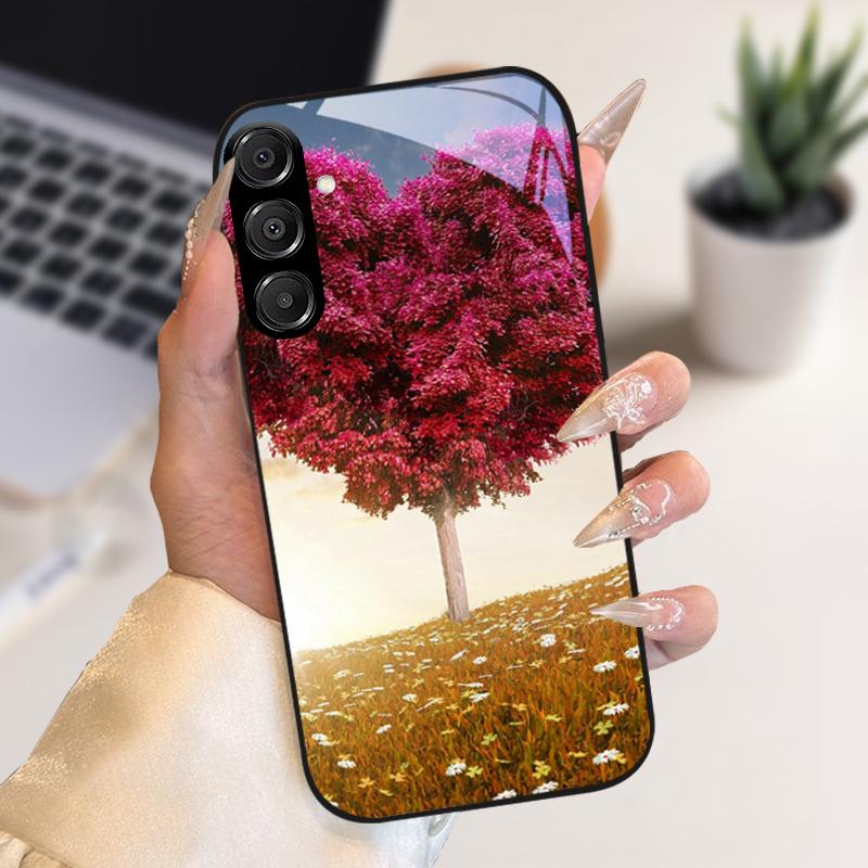 Модный Чехол Для Samsung A55 A56 Чехол A25 A26 Закаленное Стекло Чехол Для Телефона Для Galaxy A15 A35 A36 Жесткий PC Стекло Защитный Fundas