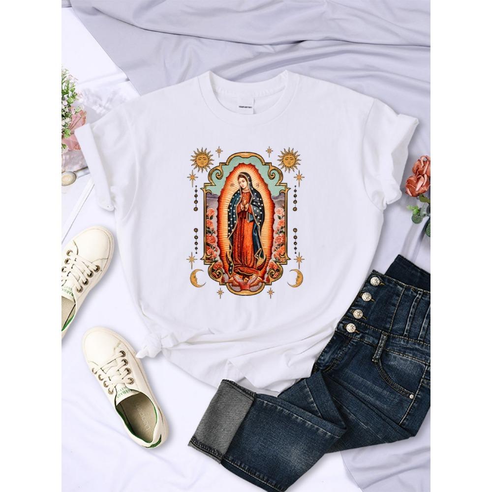 Street T-Shirts Our Lady of Guadalupe Printed Tee Shirts Comfortable O-Neck Short Sleeve Summer Casual Female Clothes