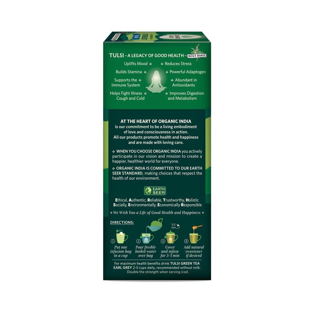 Зеленый чай c Тулси и Бергамотом (25 пак, 1,8 г), Tulsi Green Tea Earl Grey,  Organic India