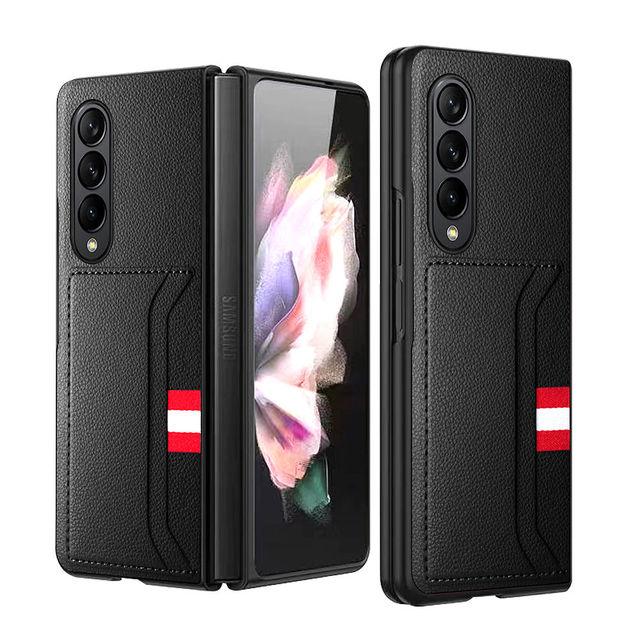 Кожаный чехол премиум-класса с узором личи для Samsung Galaxy Z Fold 4 5g, модный противоударный чехол с держателем для карточек для Galaxy Z Fold 3