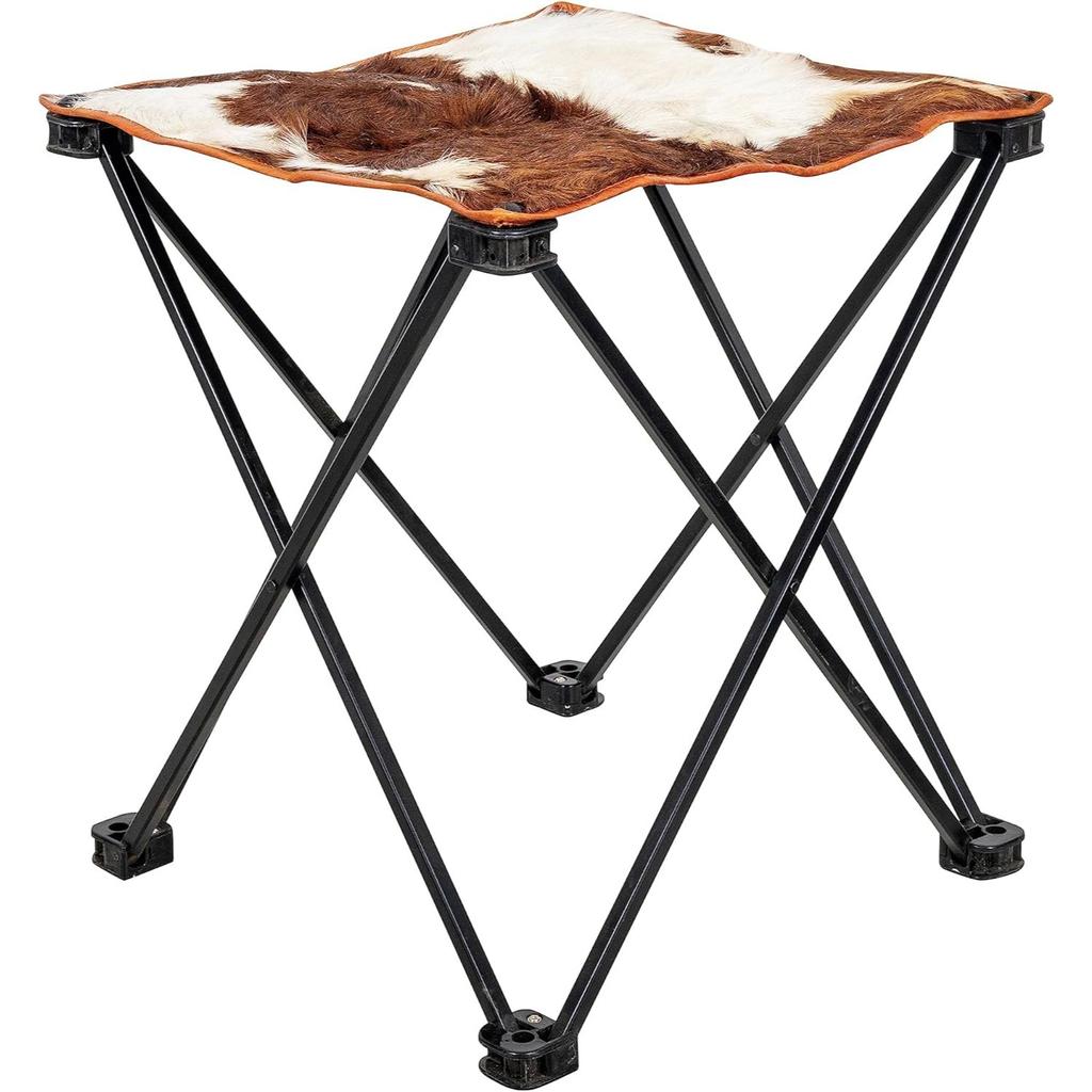 Vintage Hair-on Camping Stool, Portable Folding Stool for Outdoor Walking Hiking Fishing Camping Chair Foot Stool,Collapsible, Portable Footrest