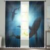Shark Silhouette In Sun Rays Sheer Curtains Living Room Window Tulle Curtains For Bedroom Kitchen Home Decoration Voile Drapes