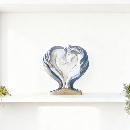 Юшенг Деревянная Лошадь Орнамент Ручной Работы Фермерский Дом Деревенский Сердце Любви Двойная Лошадь Фигурка Статуэтка Скульптура Украшение для Дома Офиса Настольное Украшение Орнамент