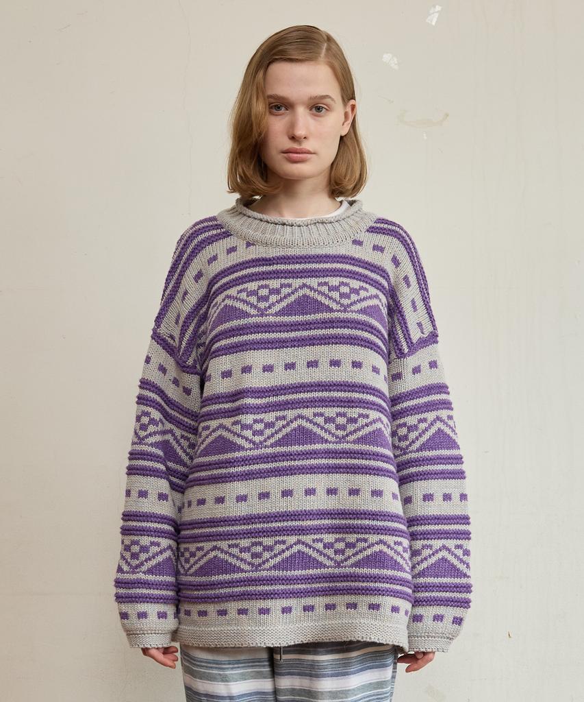 FUNFROMFUN Норвежский свитер с узором Fair Isle, Фиолетовый
