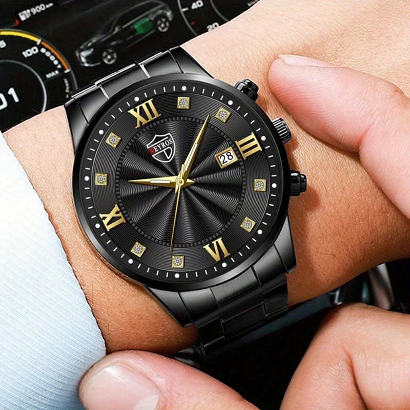 2 шт./комплект модные кварцевые часы с календарем, роскошные деловые наручные часы из нержавеющей стали, идеальный выбор для подарков