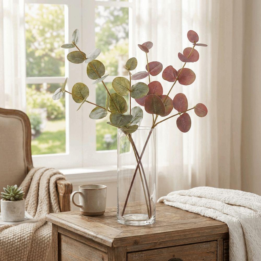 Background Flower Artificial Eucalyptus Plastic Faux Greenery Silk Eucalyptus Leaf  Garden Decor