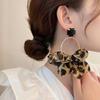 Exaggerated Leopard Print Fabric Large Circle Earrings Square Imitation Gemstone Inlaid Earrings