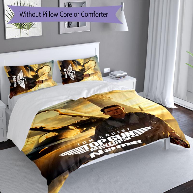 3pcs Custom Name Top Gun Maverick Bedding Set,Includes 1 Duvet Cover and 2 Pillowcases,All-season Bedroom Decor