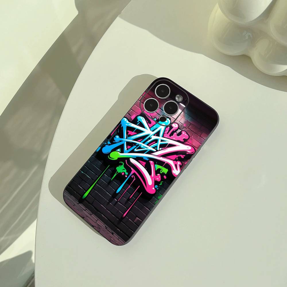 Крутой - Цветной Граффити Чехол для Телефона Для iPhone 17,16,15,14,13,12,11 Pro Max,16Plus,XS Мягкий Черный Чехол