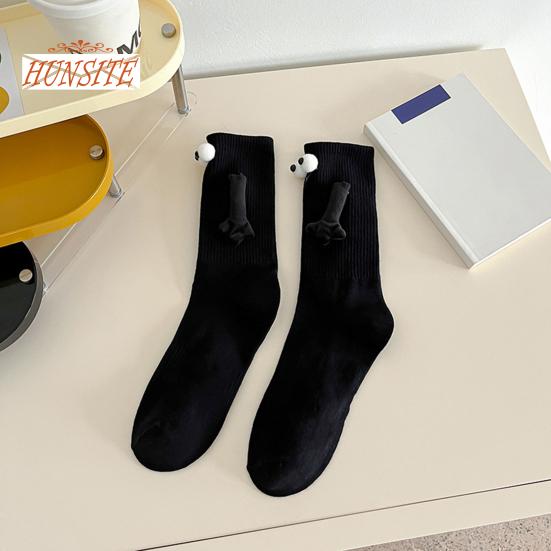 1 пара носков для пар с магнитными застежками, забавный дизайн с большими глазами, пара, держащаяся за руки, милые носки средней длины