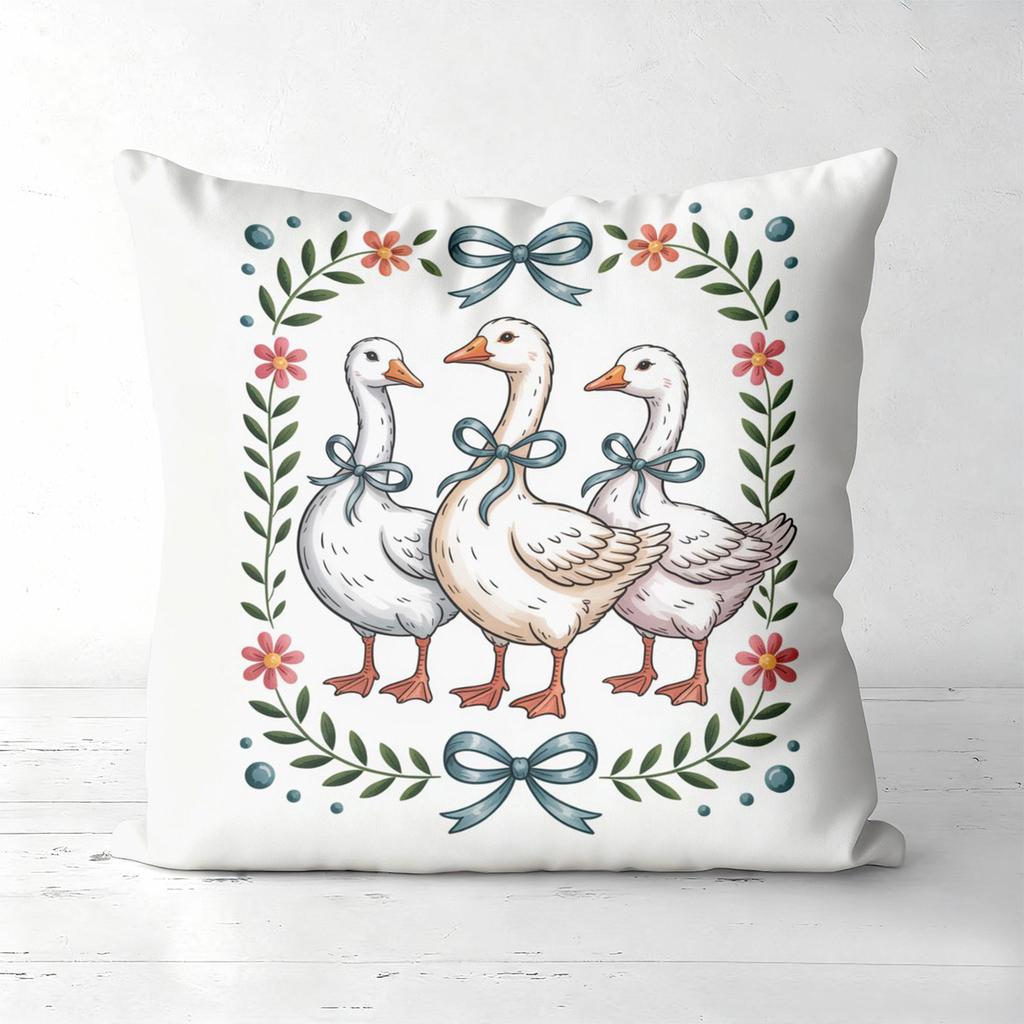 1 Pieces Farmhouse Goose Floral Bow Throw Pillow Cover Pattern Cushion Cover Suitable For Sofa Bedroom Car Pillow Cover