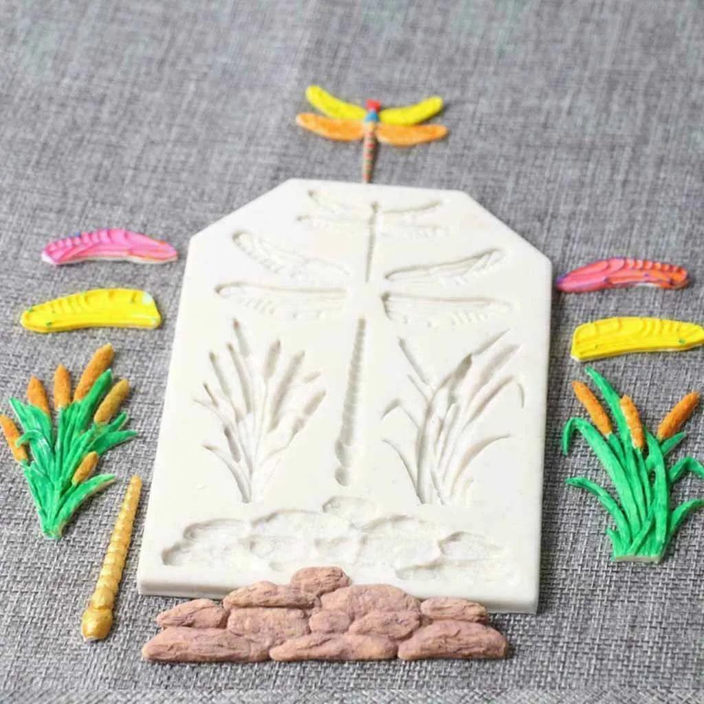 3D Стрекоза Силиконовые Формы Поделки из Помадки Цветы Формы Торт Конфеты Шоколад Украшения Инструменты Трава Помадка Выпечка Инструменты