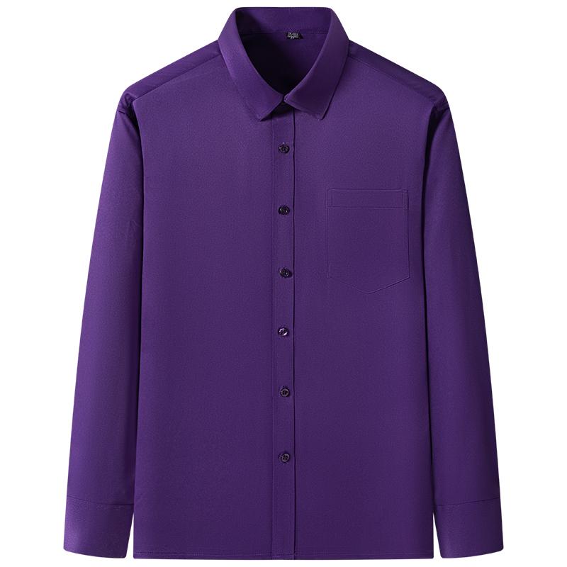 Мужские простые рубашки, обычная мужская классическая рубашка с длинными рукавами и против морщин с нагрудным карманом и отложным воротником