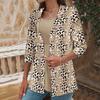 Women Cardigan Leopard Print Three Quarter Sleeve Open Stitch Lapel OL Commute Style Formal Business Office Coat Lady Daily Jacket