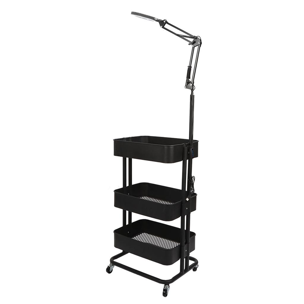Salon Rolling Cart 3 Layers Salon Trolley Cart Space Saving Hair Salon Beauty Cart with LED Lights