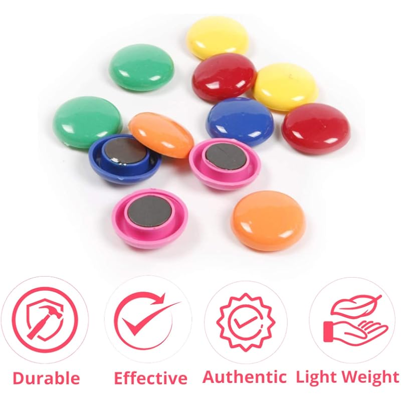 Eduway (Set Of 20) Colourful Magnet Buttons For Fridge, Magnetic Whiteboard | Stick Notes, Photos, Charts And More | Edu