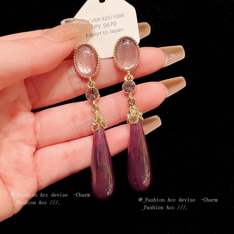 Silver needle dripping oil water drop fringed earrings antique literary and versatile earrings new Chinese retro temperament earrings women
