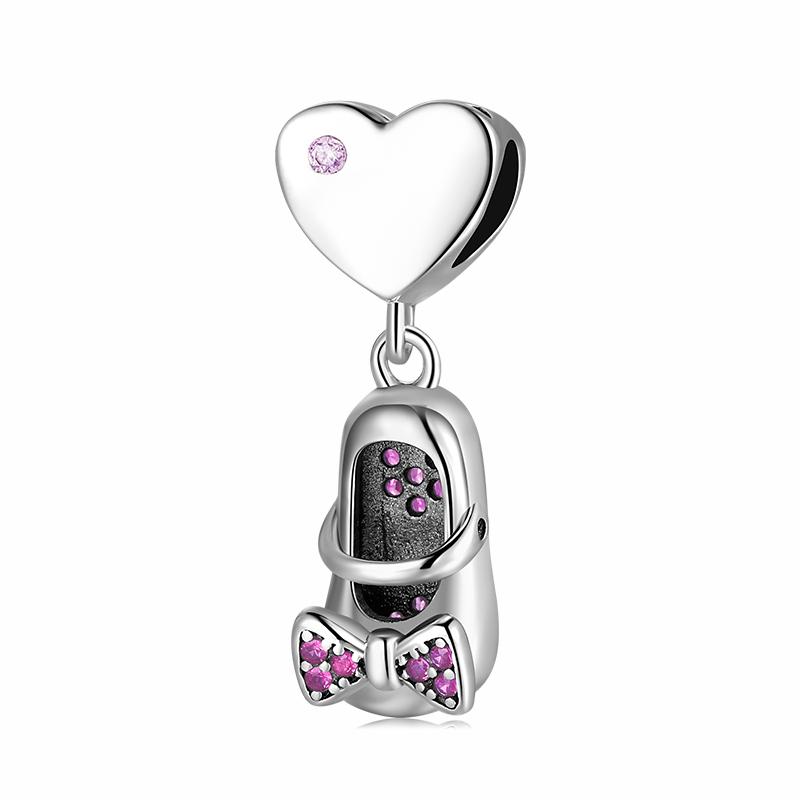 Real 925 Sterling Silver Pretty Dance Shoe Enamel Pink Pendants Fit Bracelet Beads Fashion Jewelry Accessories Jewelry