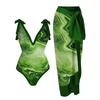 New Vintage Ethnic Print Women's One Piece Swimsuit Two Piece Sheer Skirt Conservative Push Up Padded Swimwear Beachwear