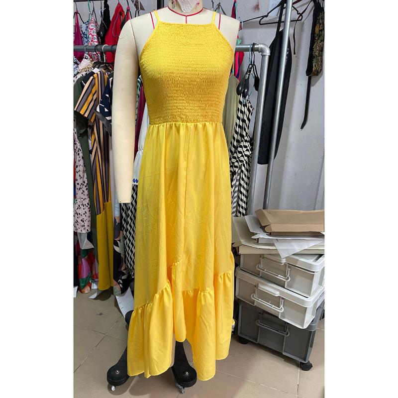 Модное сексуальное вечернее платье без рукавов для женщин, летнее отпускное платье А-силуэта с открытой спиной, повседневные длинные платья для женщин, винтажное нестандартное желтое платье с высокой талией 26205