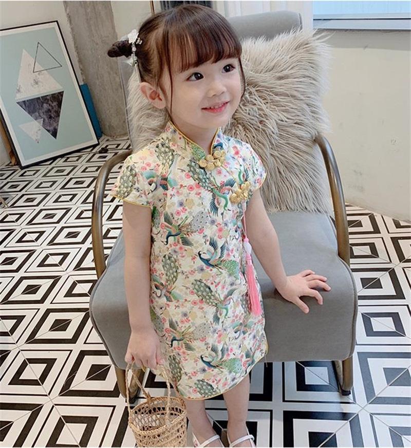 Летнее облегающее платье-ципао для девочек в стиле ретро с юбкой в китайском стиле