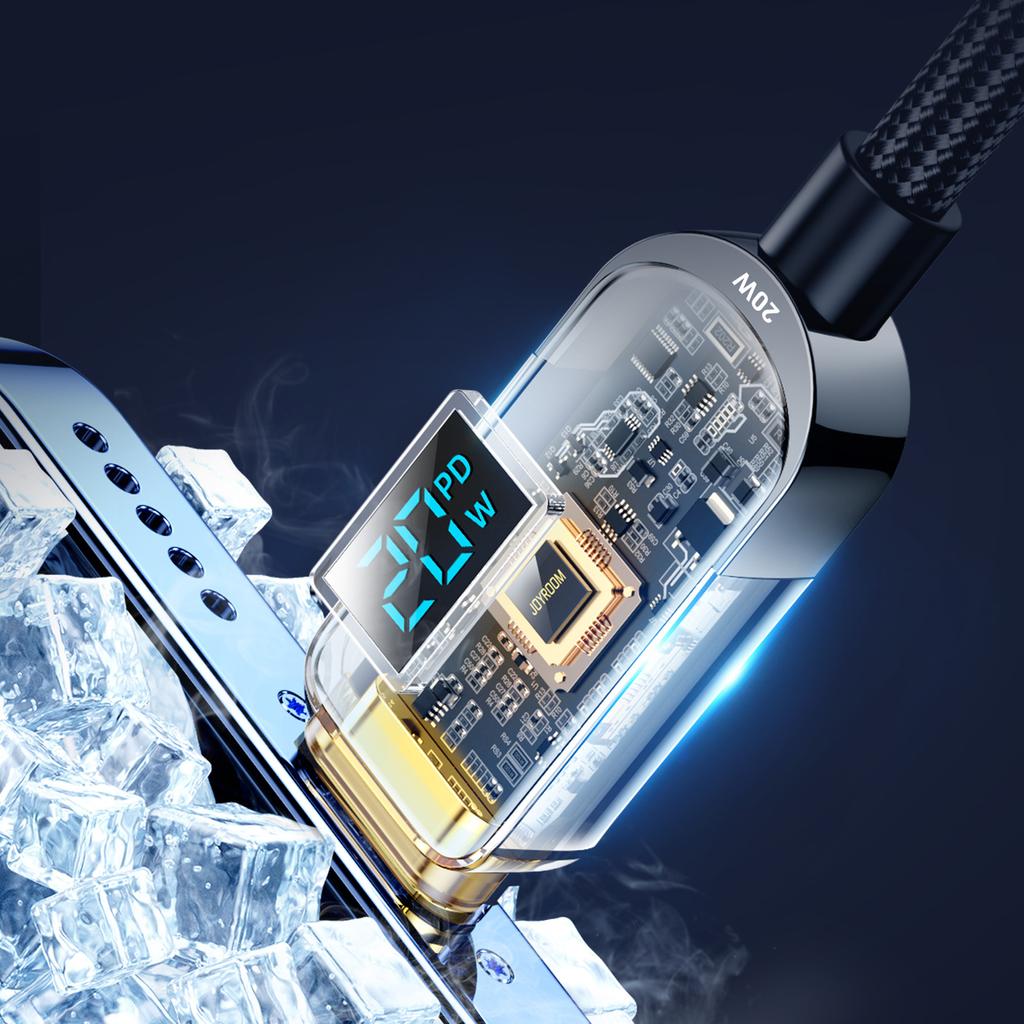 Premium 1.2m USB-C To Lightning Fast Charging Cable with 20W Display - Joyroom A4, Black