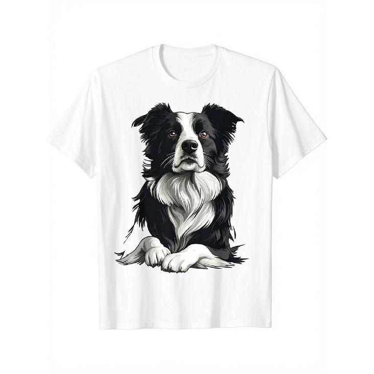 Men'S Border Collie T-Shirt - 100% Relaxed Fit Dog Lover Tee Suitable for Dad, Husband, Grandpa - Machine Washable Casual Wear & Festival Gift Idea