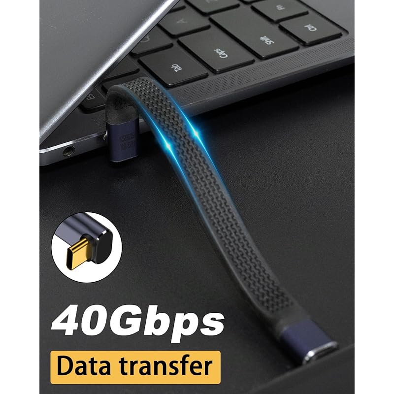 Кабель USB C от Poyiccot L mold Короткий 240 Вт, 40 Гбит/с Кабель-переходник C L-образный, 48 В/5 А, быстрая зарядка Кабель-переходник L-образный Кабели Thunderbolt 4