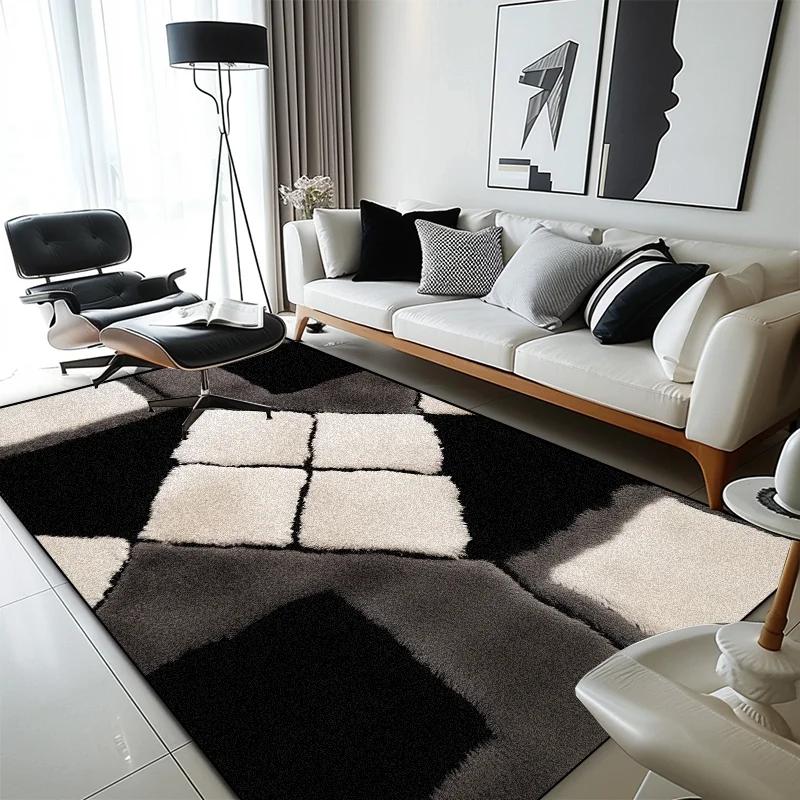 Современный геометрический клетчатый ковер для гостиной, домашнее украшение, мягкие ковры большой площади, спальня, нескользящие моющиеся прикроватные напольные коврики