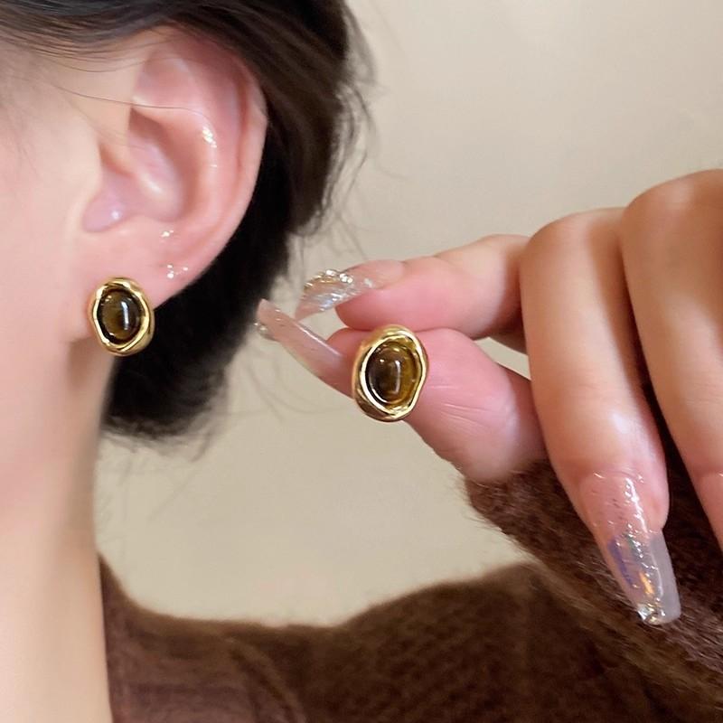 Maillard Design Минималистичный круглый кулон с камнем «тигровый глаз», серьги-пусеты для готических девушек, новые аксессуары, модная бижутерия