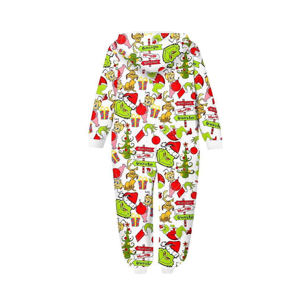 Fashion Printed Family Matching Hooded Long Sleeved Zippered Hooded Jumpsuit Set