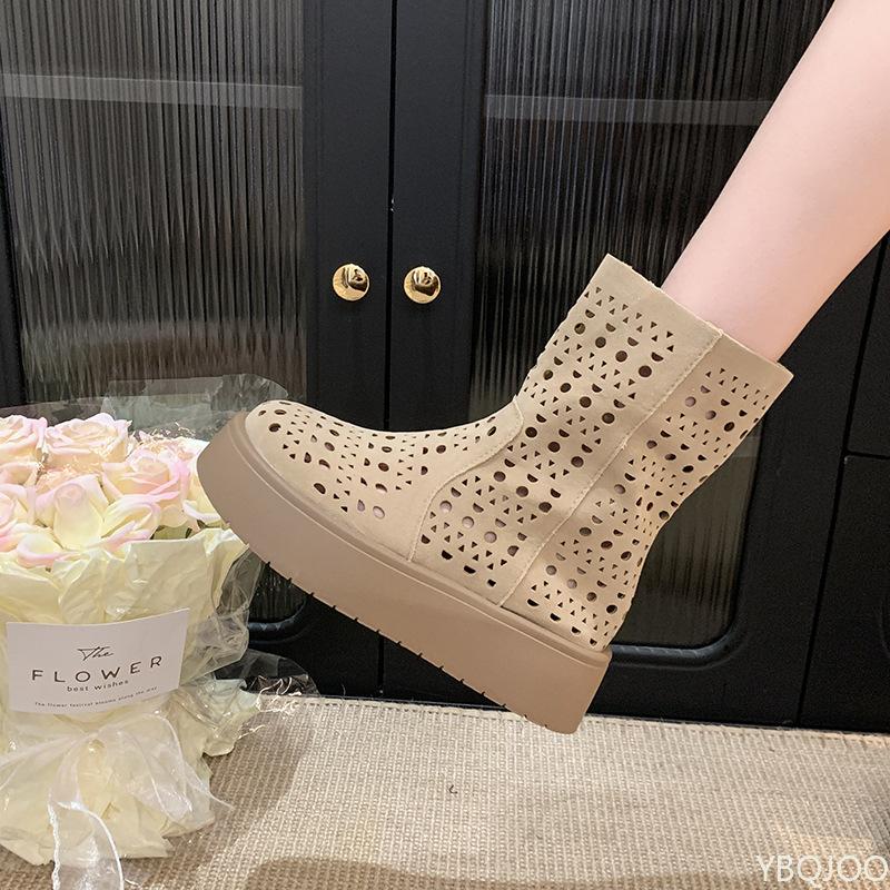 Модные Новые весенне-летние модные универсальные женские ботинки повседневные удобные туфли на толстой подошве ботинки с полыми межподошвами