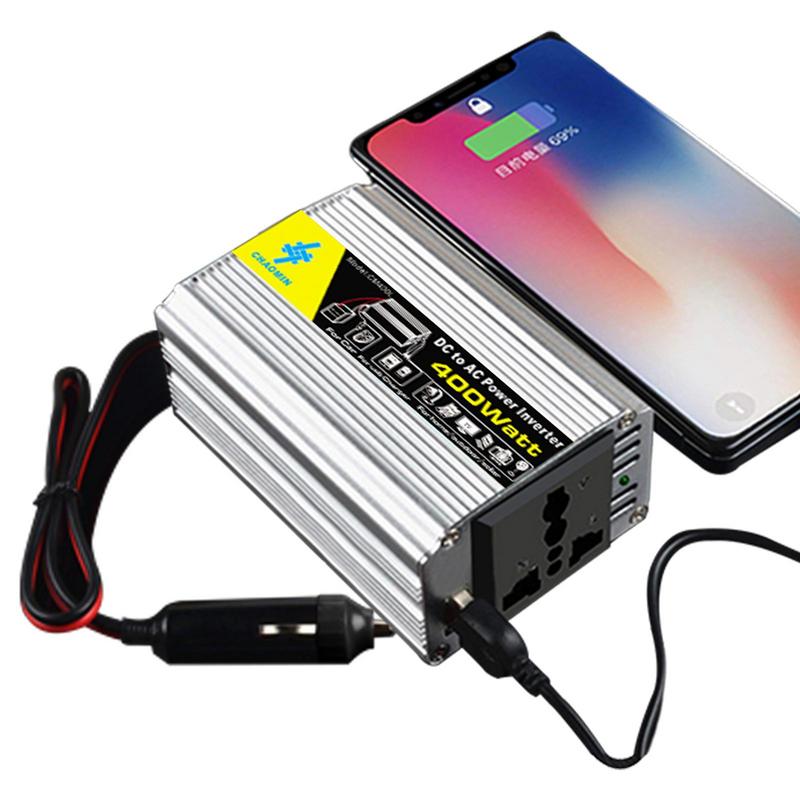 Инвертор 400 В с чистой синусоидой, Автомобильный преобразователь 12 В постоянного тока в 220 В переменного тока, Солнечный инвертор с 2 зажимами для аккумулятора, для грузовика, кемпинга