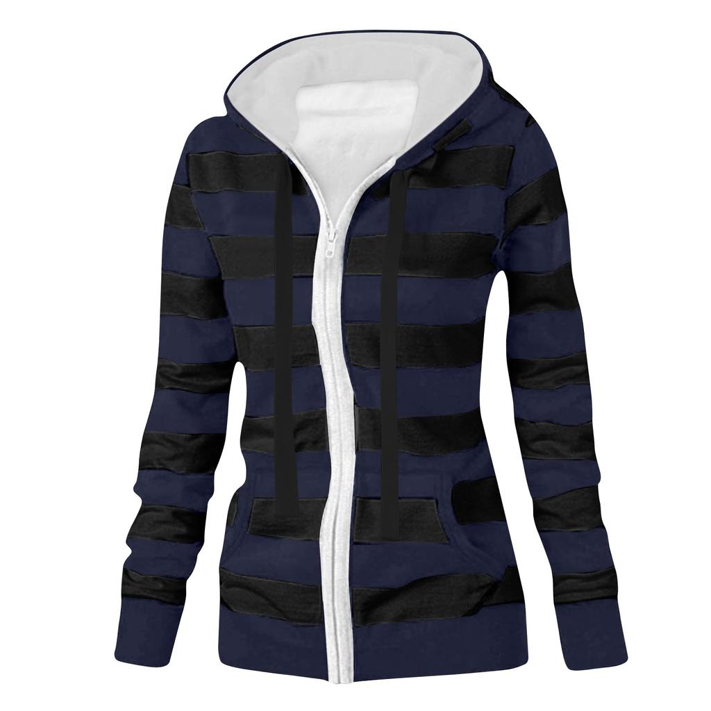 Женская куртка-свитер в полоску с длинным рукавом, свободная спортивная куртка с капюшоном