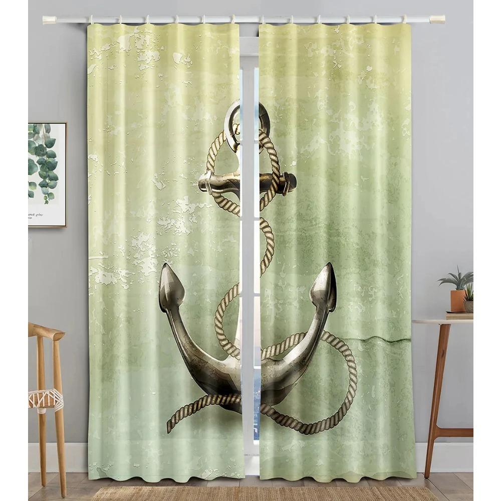 Главная Морской узор якоря Высокие затемняющие шторы Раздвижные стеклянные двери Спальня Гостиная Плотная затемняющая штора Новый стиль Shade