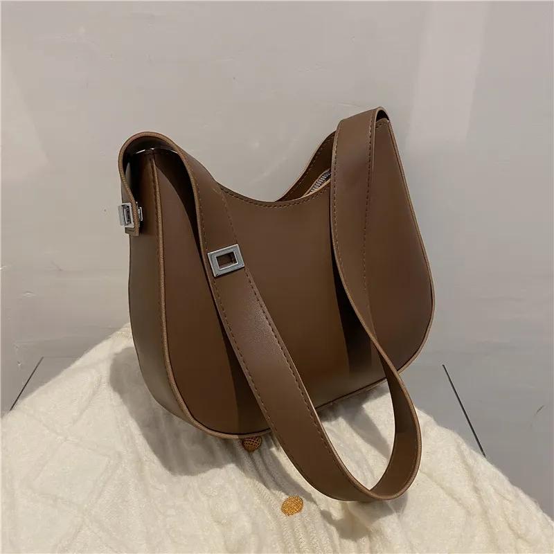 Retro Portable Small Saddlebag Female Spring and Summer Solid Color Versatile Temperament Shoulder Bag Office Ladies Daily Leisure Bag