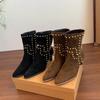 High Heeled Short Boots for Women In , New Large Size Autumn Pointed Thin Heel French Rivet Solid Color Women's Boots