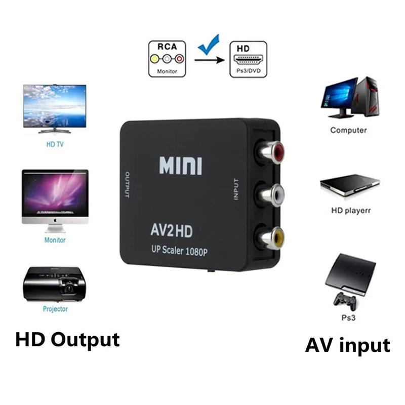 Совместимый с RCA AV в HDMI конвертер AV/CVSB L/R Video Box HD 1080P 1920*1080 Поддержка выхода NTSC PAL Совместимый с AV в HDMI