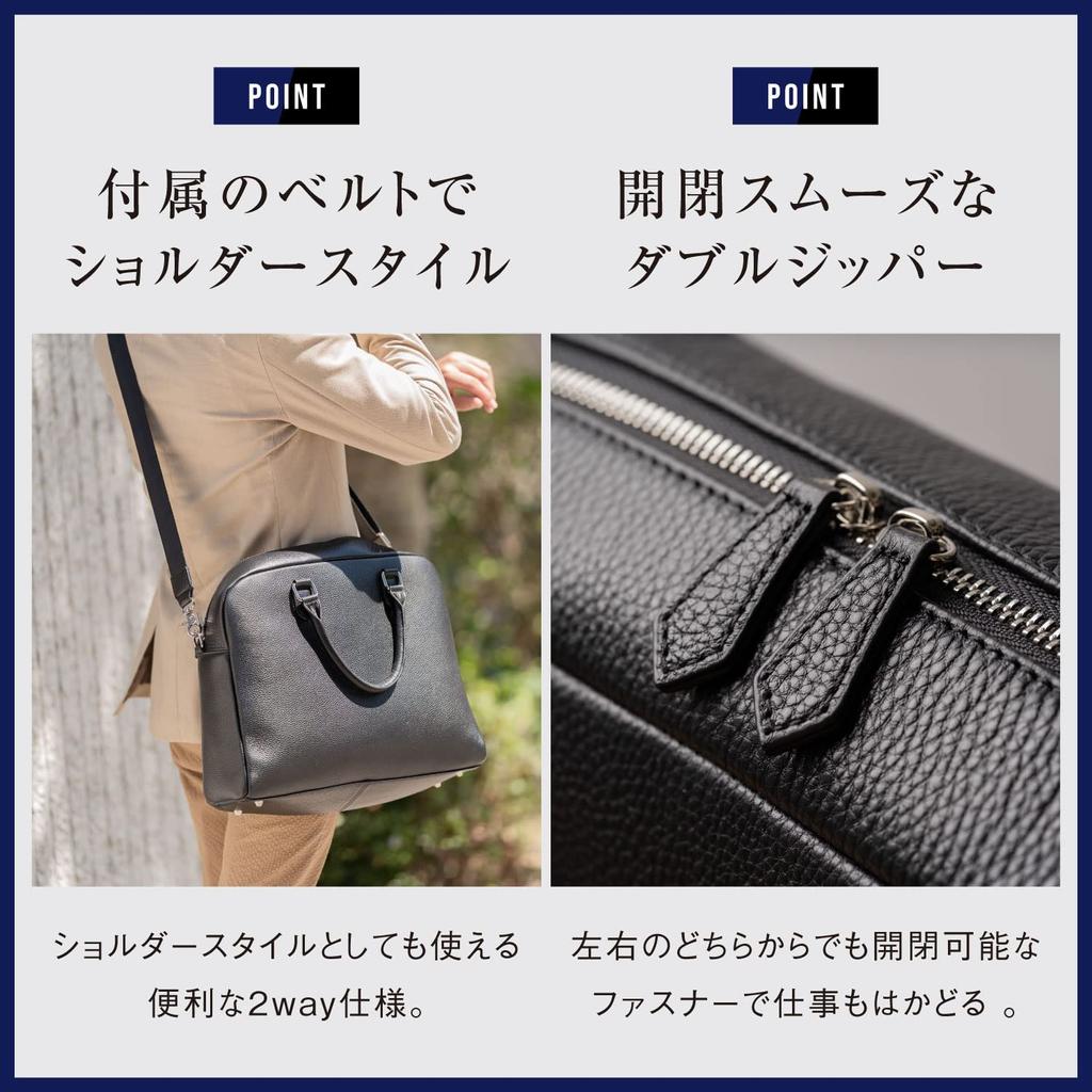 Briefcase Shrink Leather Genuine Leather Business Bag Leather Large Capacity A4 [Uneven] Men's (Black)